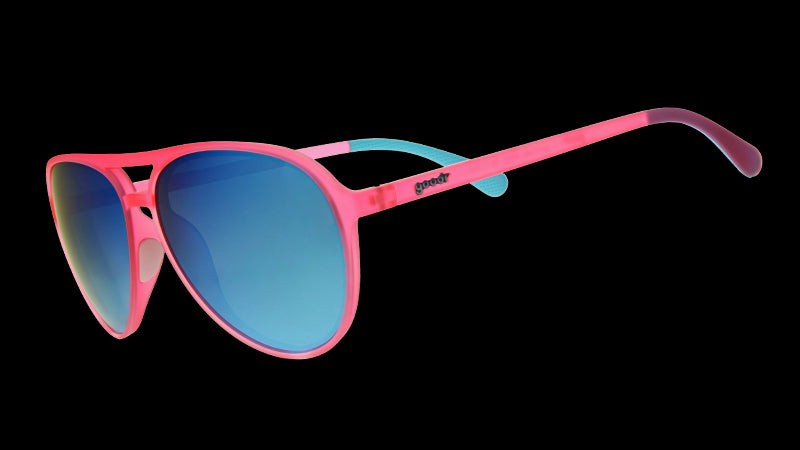 Carl is mijn Co Pilot | roze pilotenmontuur met blauwe glazen | goodr MACH G zonnebril
